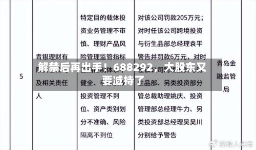 解禁后再出手！688292	，大股东又要减持了-第2张图片