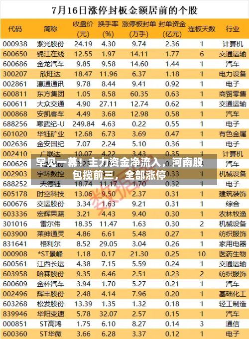 罕见一幕！主力资金净流入，河南股包揽前三，全部涨停-第2张图片