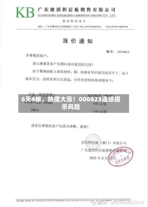 6天4板	，热度大涨！000823连续提示风险-第3张图片