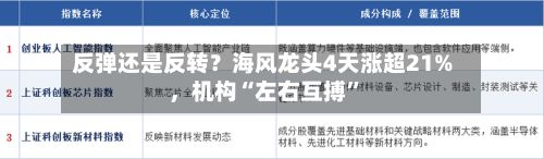 反弹还是反转？海风龙头4天涨超21%	，机构“左右互搏	”-第2张图片