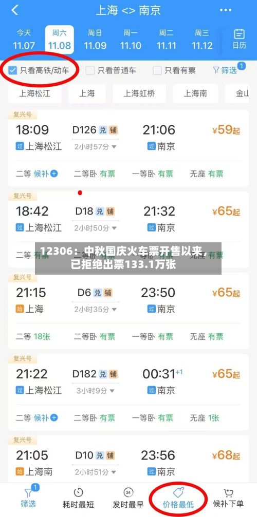 12306：中秋国庆火车票开售以来	，已拒绝出票133.1万张-第2张图片
