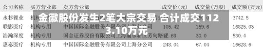 金徽股份发生2笔大宗交易 合计成交1123.10万元