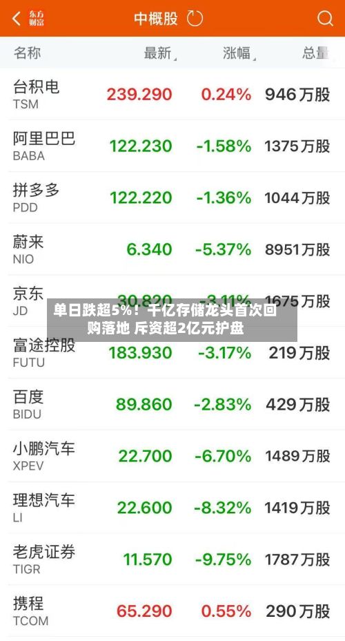 单日跌超5%！千亿存储龙头首次回购落地 斥资超2亿元护盘-第3张图片
