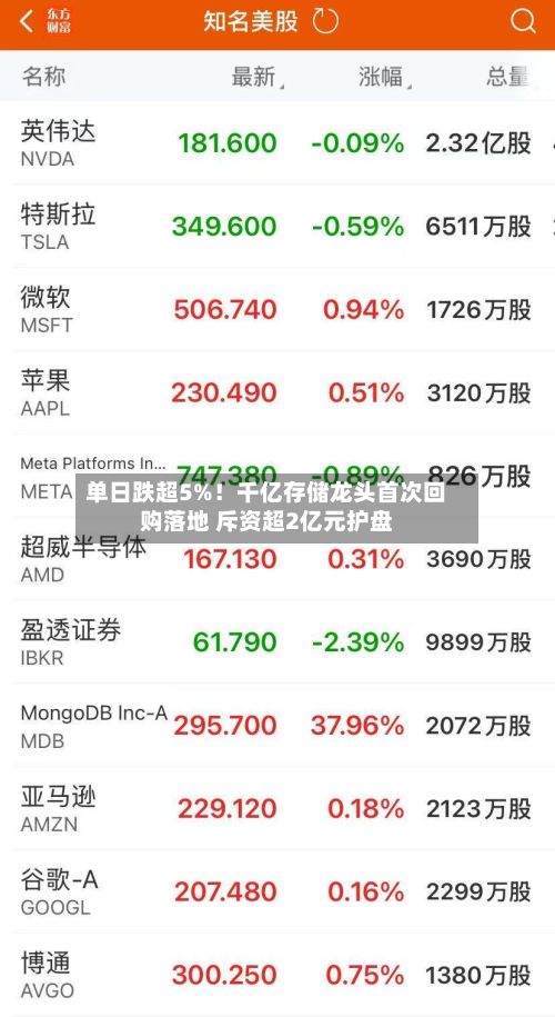 单日跌超5%！千亿存储龙头首次回购落地 斥资超2亿元护盘-第2张图片
