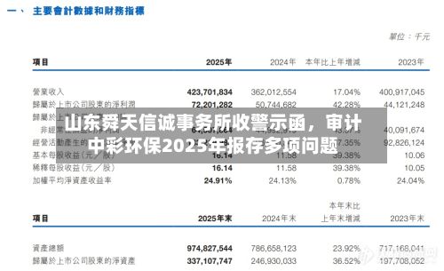 山东舜天信诚事务所收警示函	，审计中彩环保2025年报存多项问题-第1张图片