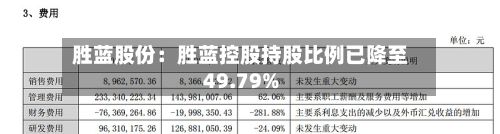胜蓝股份：胜蓝控股持股比例已降至49.79%