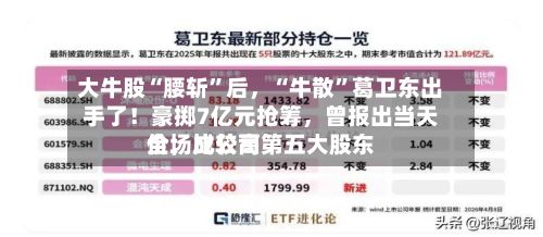 大牛股“腰斩”后，“牛散”葛卫东出手了！豪掷7亿元抢筹，曾报出当天全场比较高价	，成公司第五大股东-第3张图片