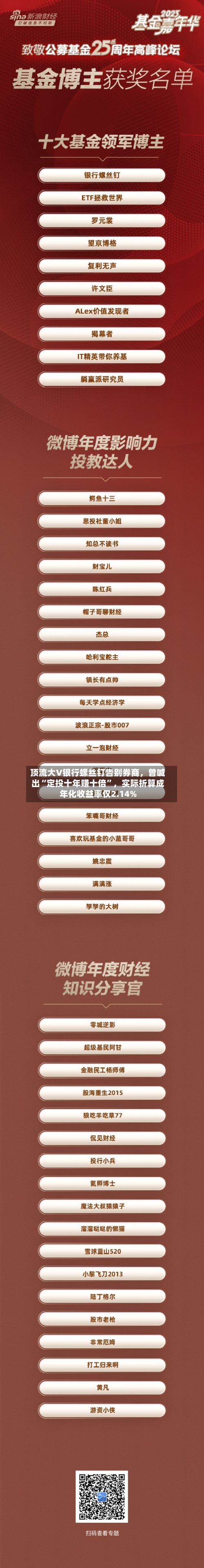 顶流大V银行螺丝钉告别券商，曾喊出“定投十年赚十倍”，实际折算成年化收益率仅2.14%-第2张图片
