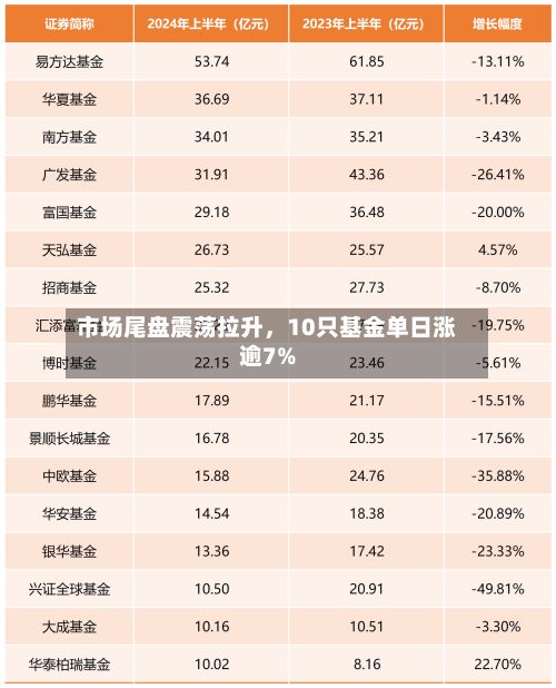 市场尾盘震荡拉升	，10只基金单日涨逾7%-第2张图片