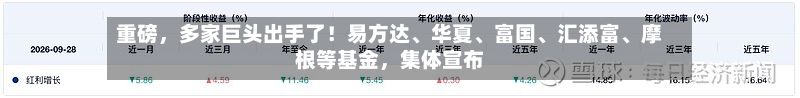 重磅，多家巨头出手了！易方达、华夏、富国、汇添富、摩根等基金，集体宣布