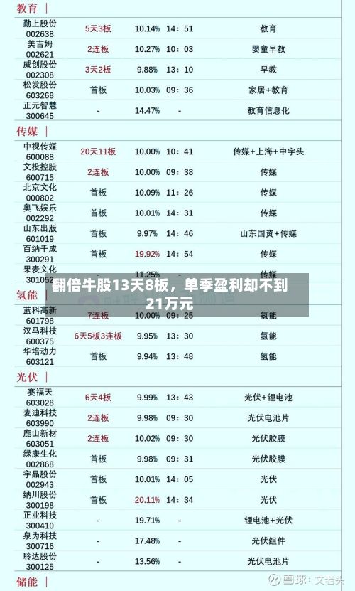 翻倍牛股13天8板，单季盈利却不到21万元