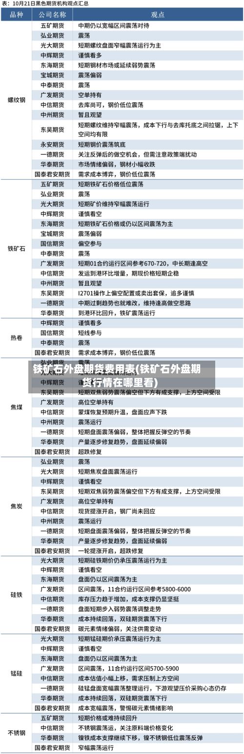 铁矿石外盘期货费用表(铁矿石外盘期货行情在哪里看)