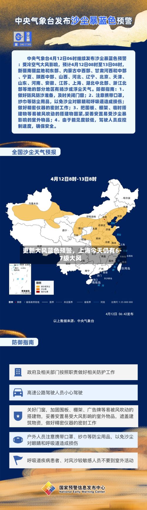 更新大风蓝色预警，上海今天仍有6-7级大风-第2张图片