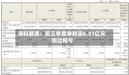 海科新源：前三季度净利润6.31亿元 同比扭亏-第1张图片