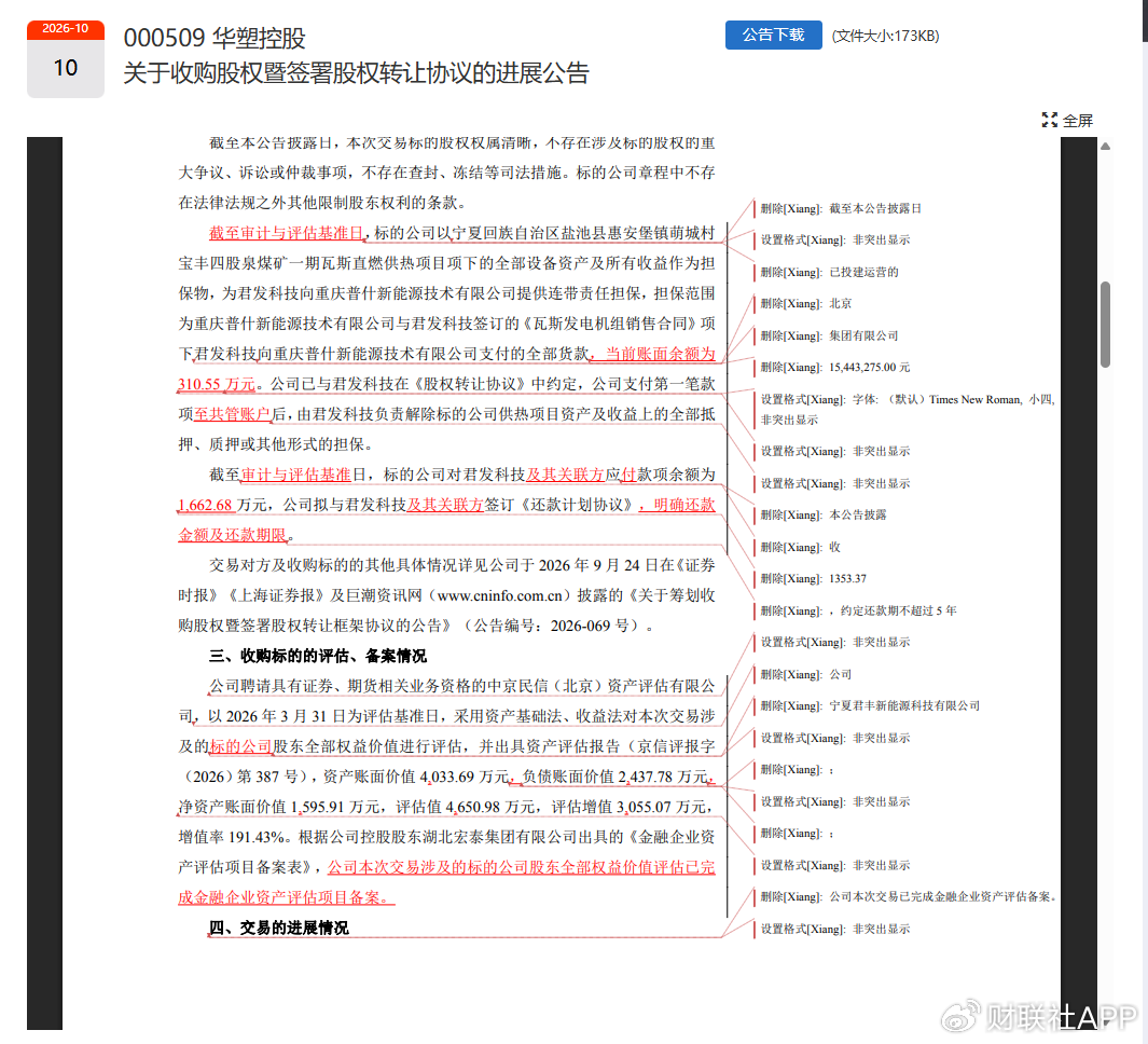华塑控股现公告疏漏：误留修订痕迹 “隐藏信息	”曝光？