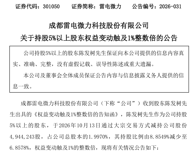 “牛散	”陈发树	，减持301050